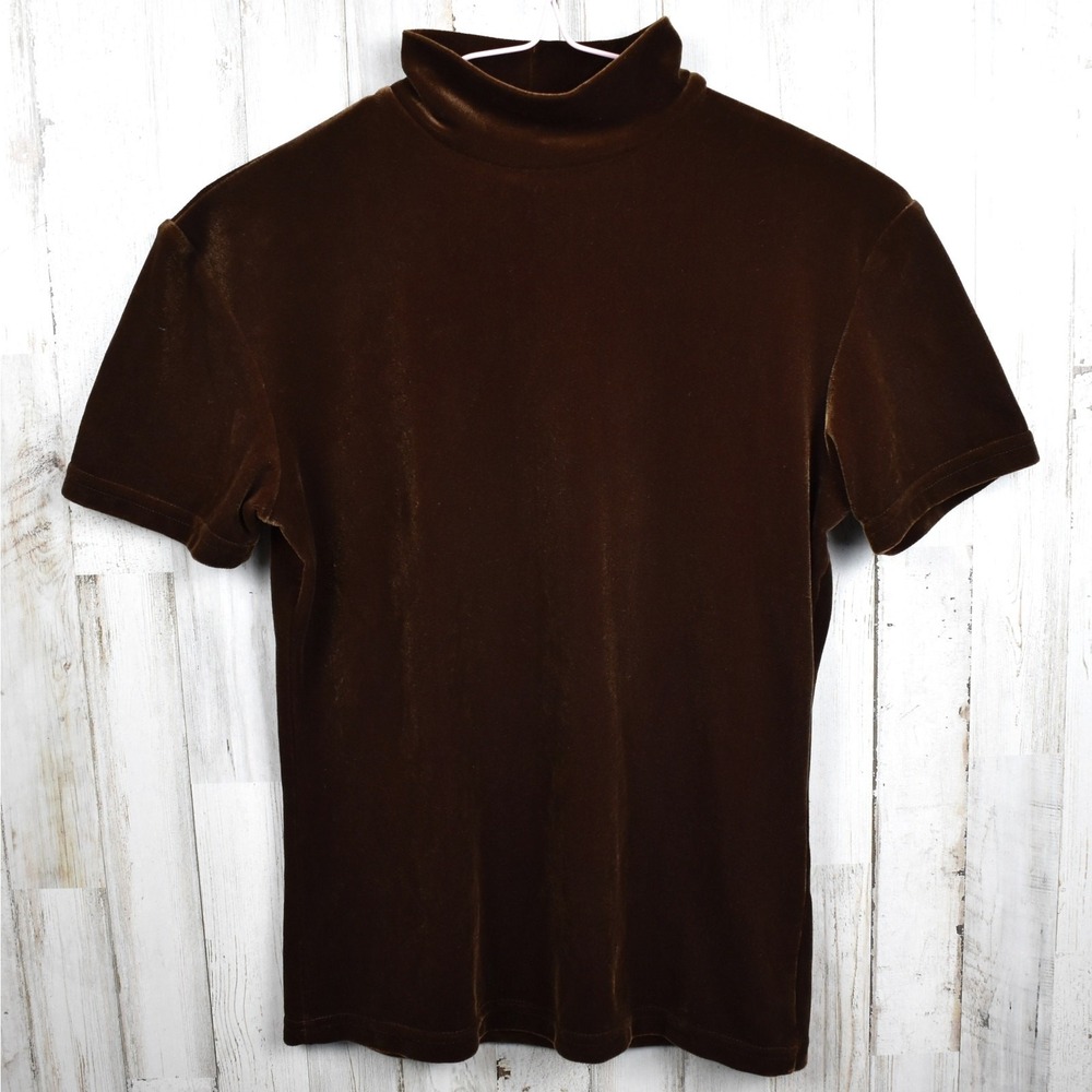 Victorias Secret Vintage Y2K Velvet Top Womens S Mock Neck Brown Short Sleeve